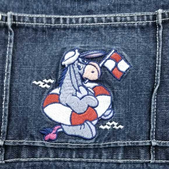 Disney Pants - Vintage Disney Shorts Women Large Blue Bib Overall‎ Denim Eeyore Embroidered SOS